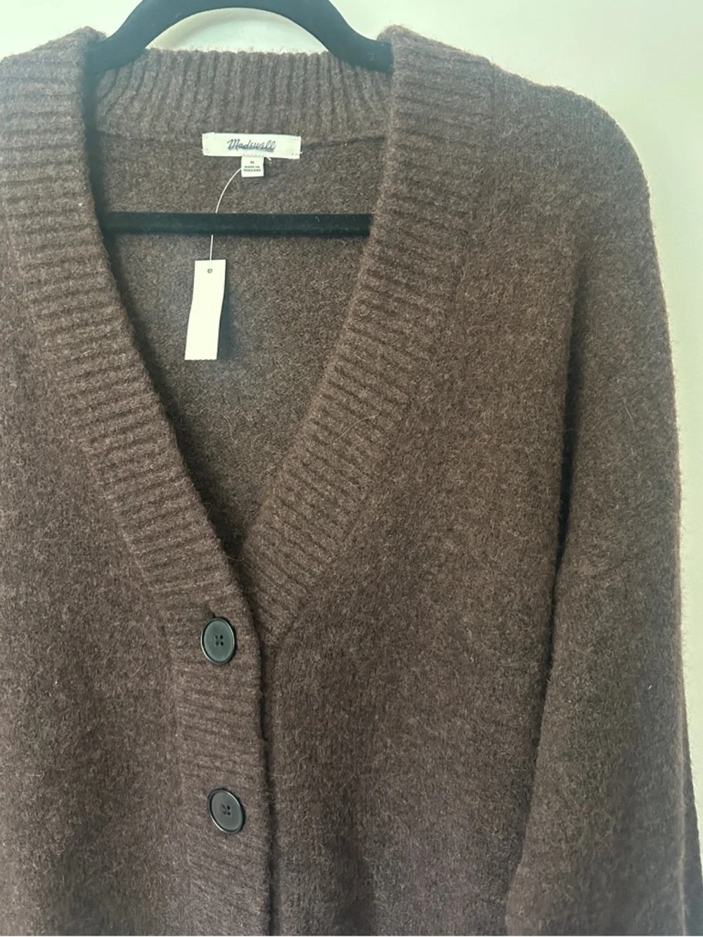 Madewell Dark Brown V‑Neck Button Cardigan Wool Alpaca Blend Sweater - Picture 5 of 9